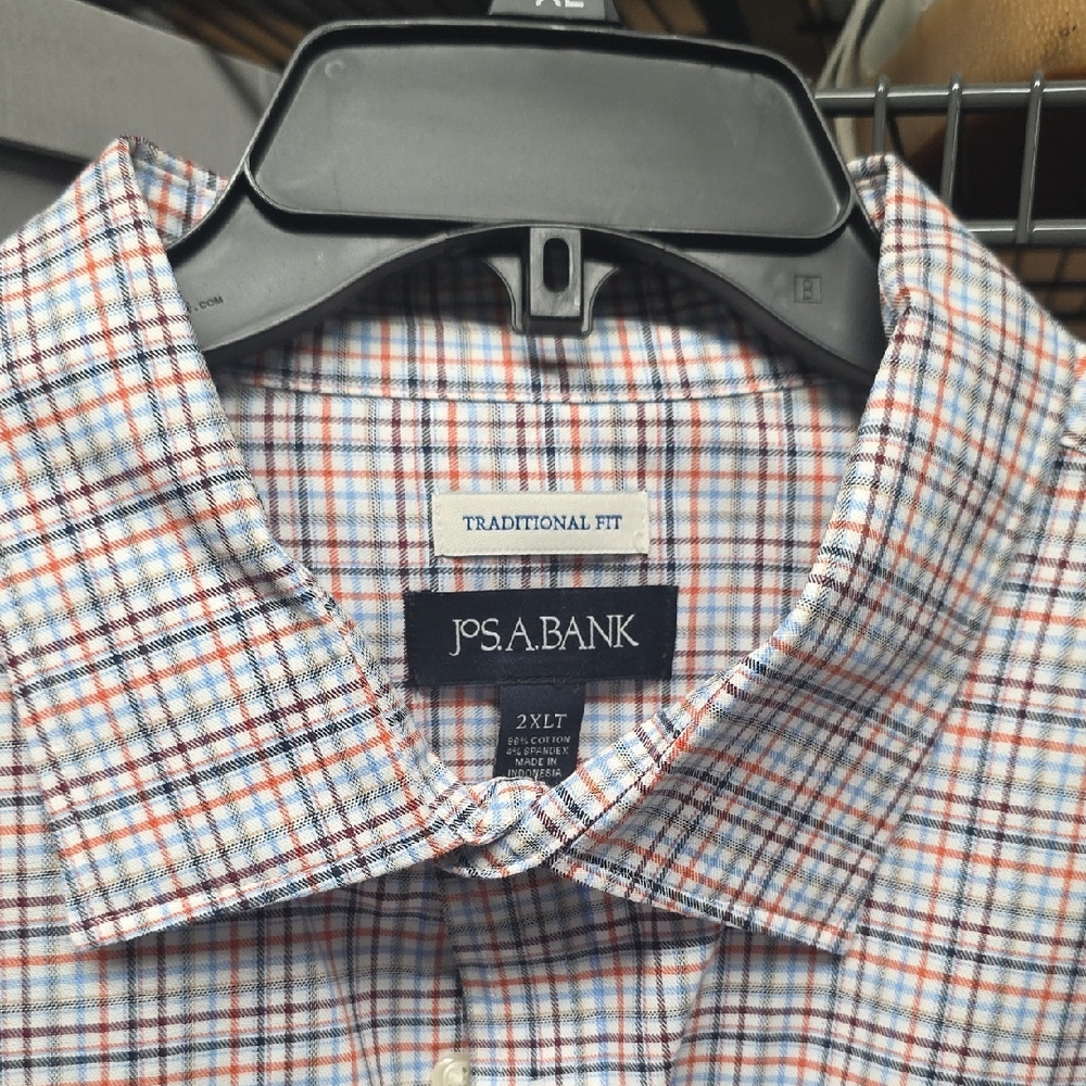 Jos. A. Bank Men's Casual Plaid Shirt - Blue, Red, and White